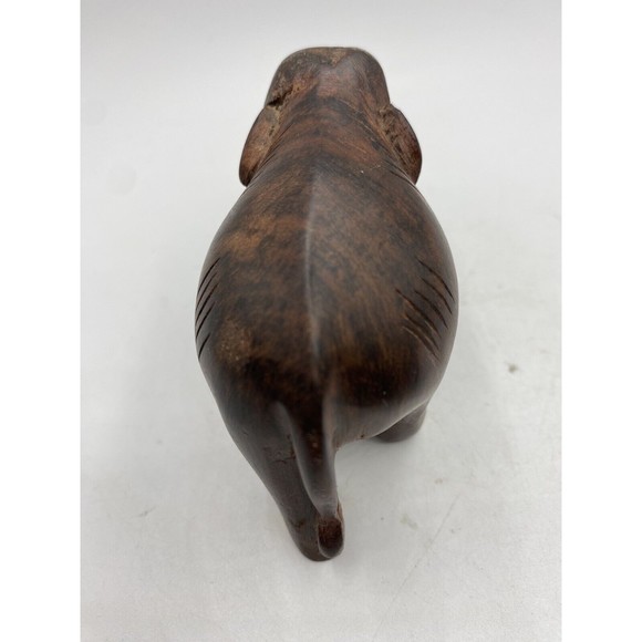 Vintage Hand Carved Elephant Wooden Sculpture Figurine Statue With Tusks 3.25 In - Picture 5 of 6